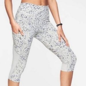 Athleta Spotty Up For Anything White Gray Capri Leggings Mesh Details